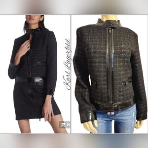 Karl Lagerfeld Paris Tweed Bomber Moto Jacket Size 12 NWT